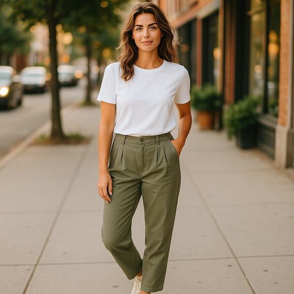 Women’s AG Adriano Goldschmied The Evan Khakis Green 25R Minimalist Preppy - Picture 1 of 8